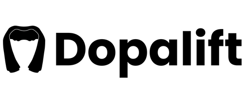 Dopalift logo with a stylized tooth on a white background